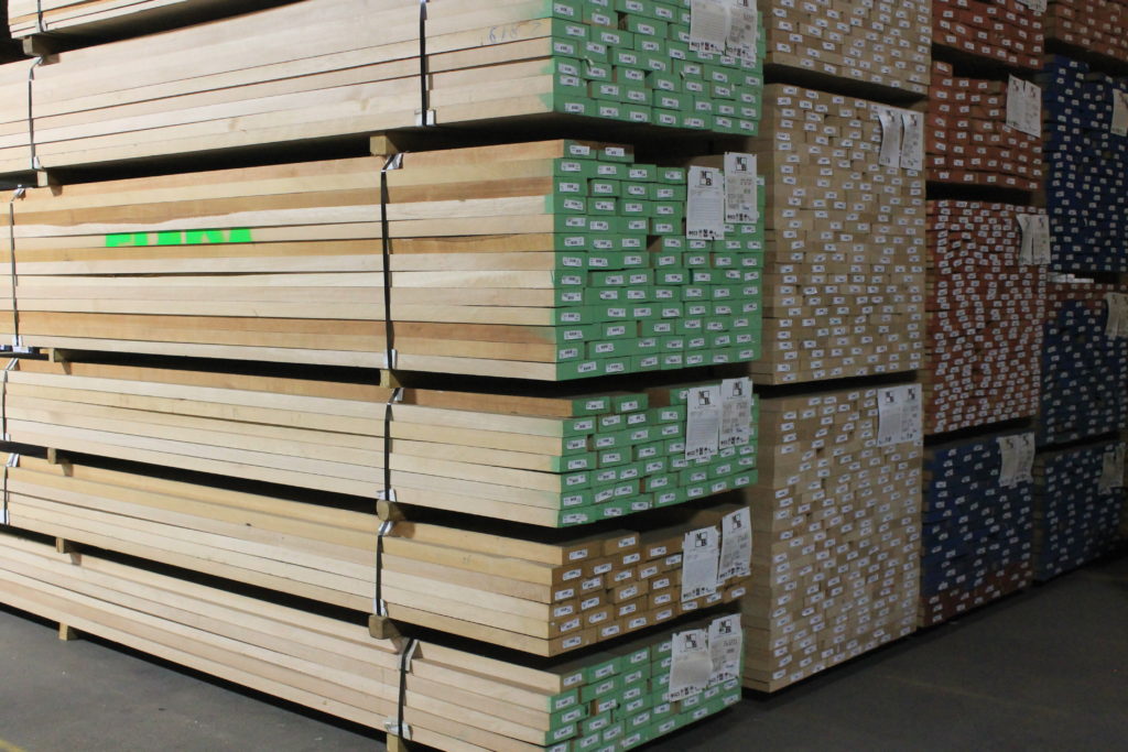 Stacked and banded lumber at M. Bohlke Lumber in Hamilton, Ohio.