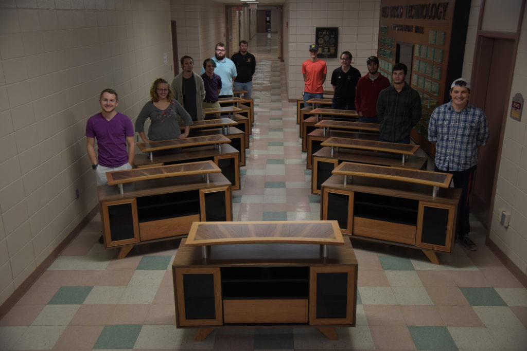 Woodworking student group at Pittsburgh State made furniture using walnut veneer sourced from M. Bohlke Veneer.