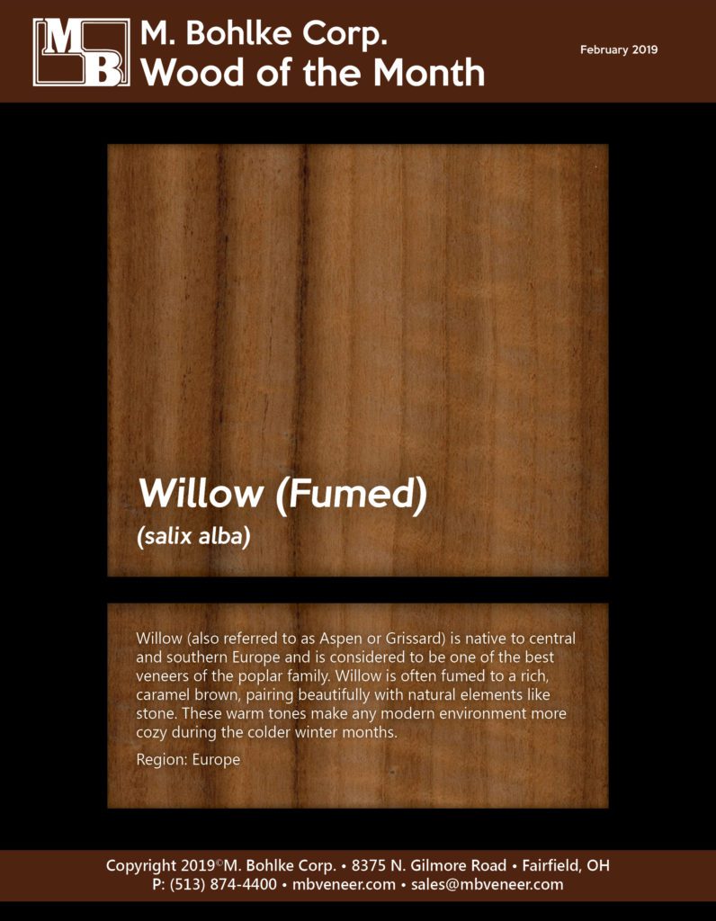 Fumed Willow wood veneer M. Bohlke Veneer Wood of the Month February 2019.