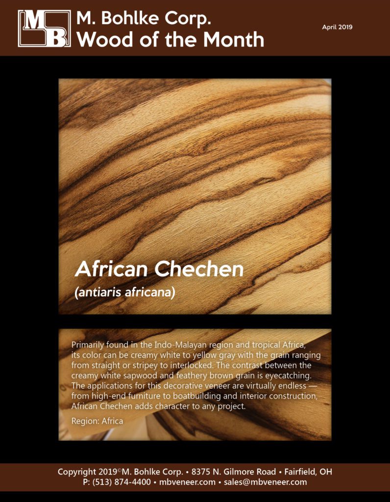 African Chechen wood veneer M. Bohlke Veneer Wood of the Month April 2019.