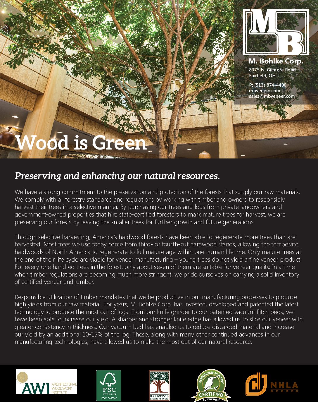 Wood is Green and Certified Species List Bohlke Flier PDF.