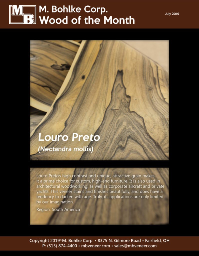 Louro Preto wood veneer M. Bohlke Veneer Wood of the Month July 2019.
