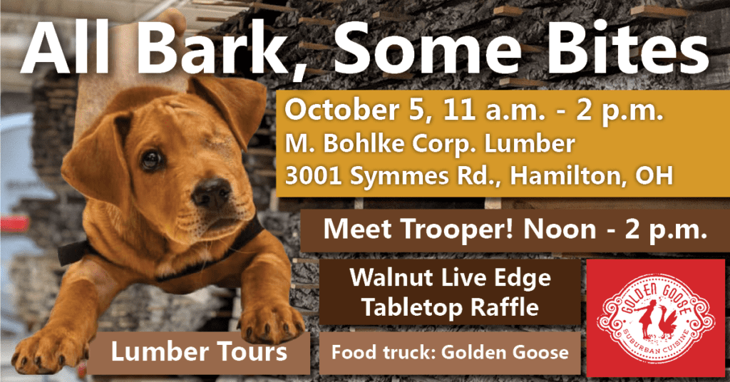 All Bark, Some Bites Bohlke 2019 lumber open house Facebook event banner.
