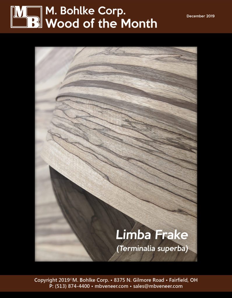 Limba Frake wood veneer M. Bohlke Veneer Wood of the Month December 2019.