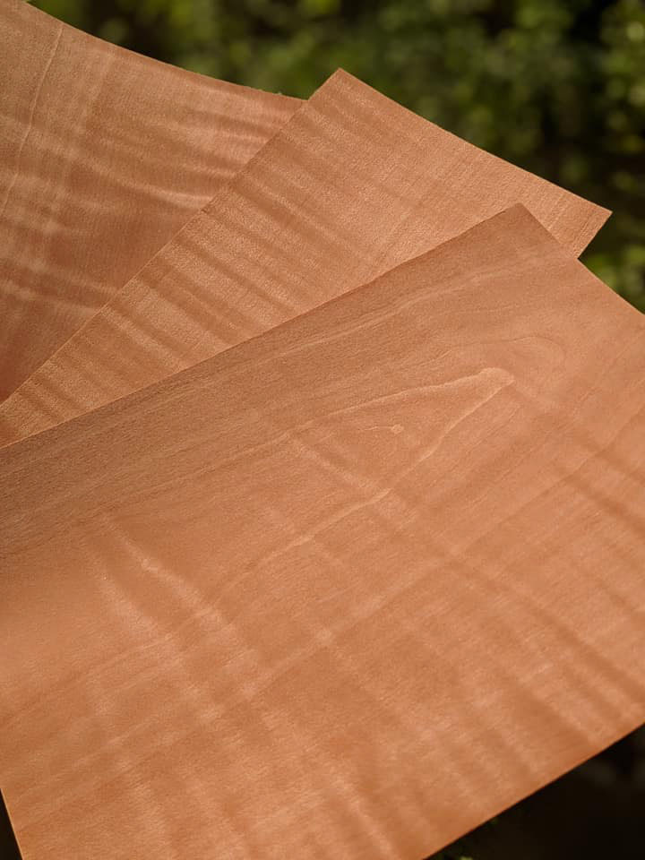 figured Pearwood wood veneer hand samples