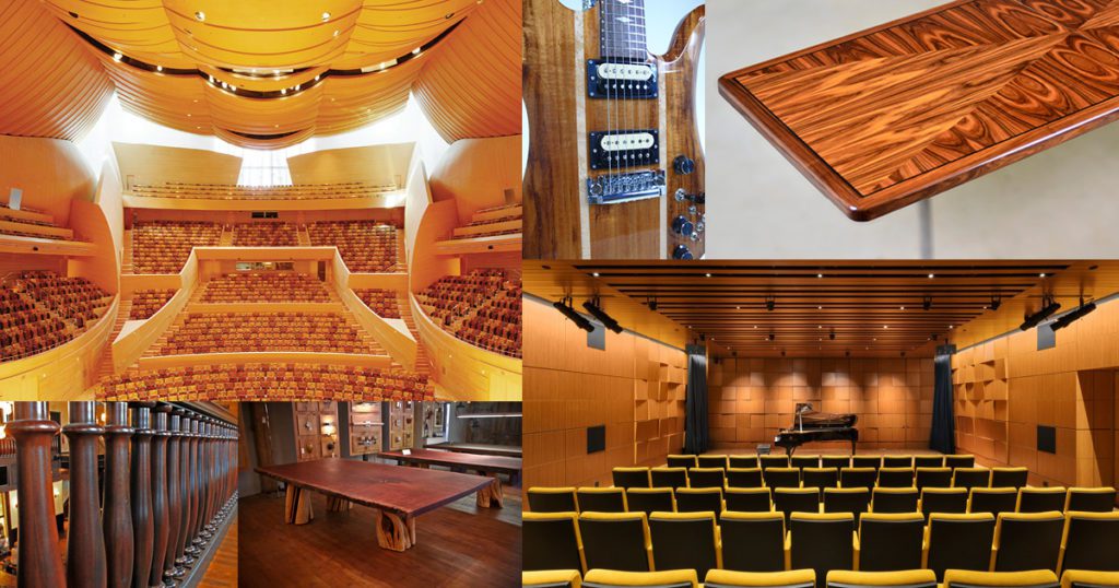 Collage of completed projects using architectural wood products from M. Bohlke Veneer.