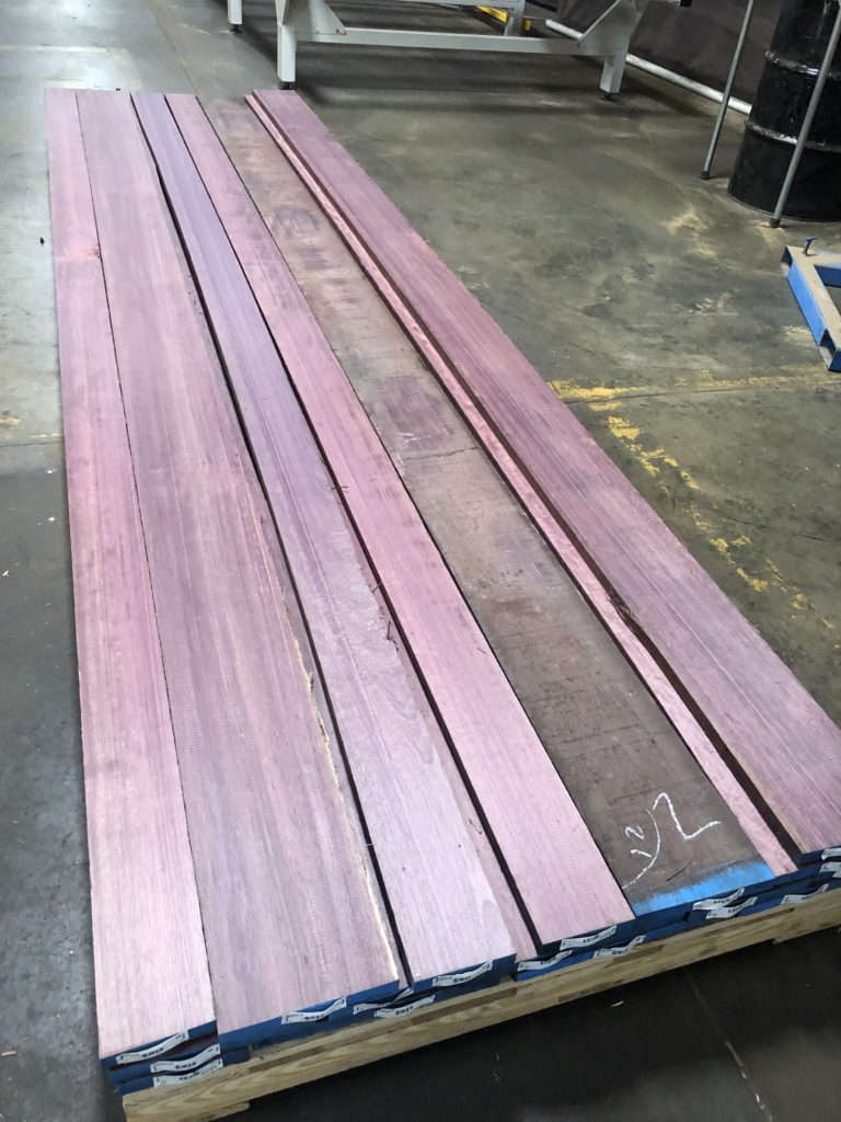 Close-up shot of surfaced Purpleheart lumber from M. Bohlke Lumber.