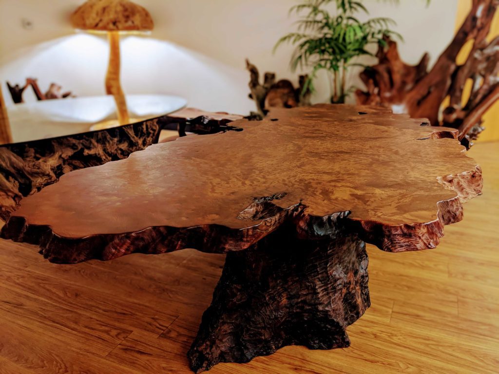 Featured table and base combo crafted from Redwood.