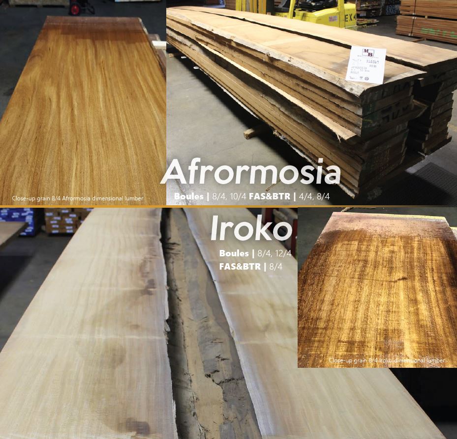 Afrormosia and Iroko lumber inventory collage